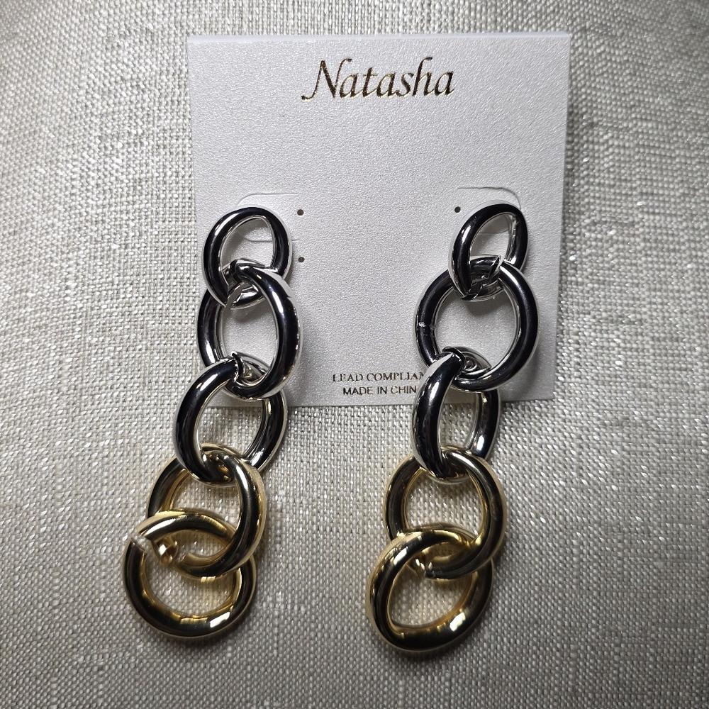 Natasha Couture Dual-Tone Chain Earrings - Picture 3 of 6